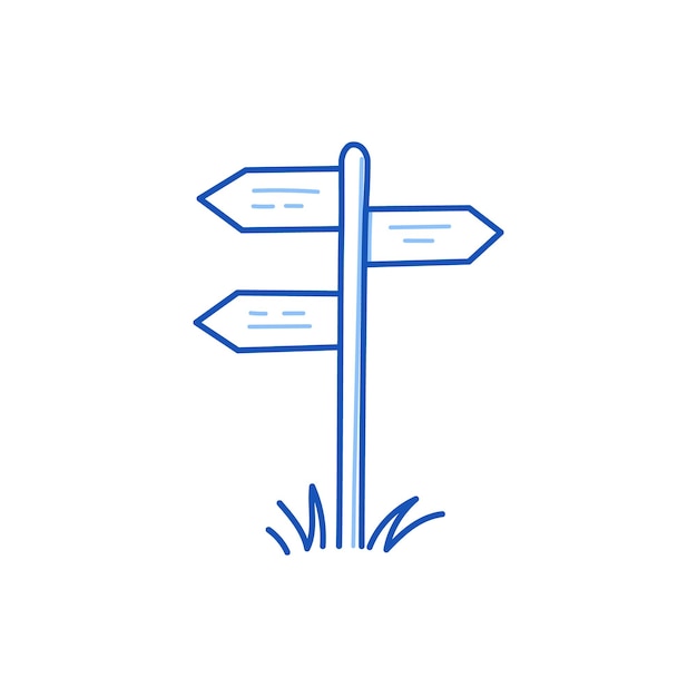 Vettore segnale stradale disegnato a mano in stile disegno disegnato in stile disegnato segno stradale in direzione segnale stradstico a penna blu tratto isolato
