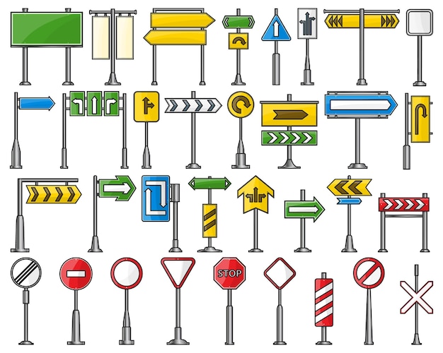 Вектор Дорожный знак изолированный цветовой набор значоквектор иллюстрация улица стрелка на белом фоне векторный цветный набор значок дорожный знак