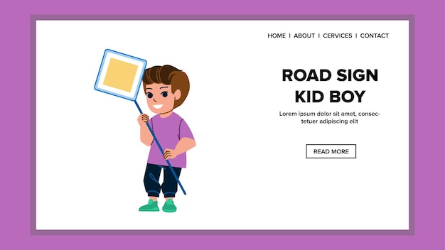 Road sign kid boy vector