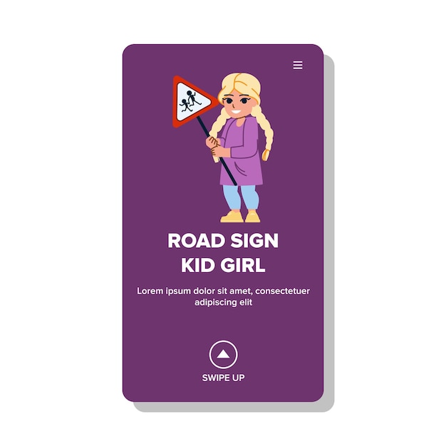 Road sign kid girl vector