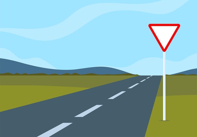 road sign at side of the empty road traffic sign road traffic safety vector illustration