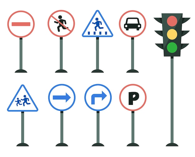 道路交通標識 アイコンセット ベクトル平面グラフィックデザイン カートゥーンイラスト