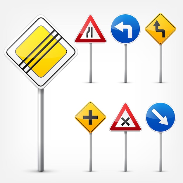 Road signs collection isolated on white background road traffic control lane usage stop and yield