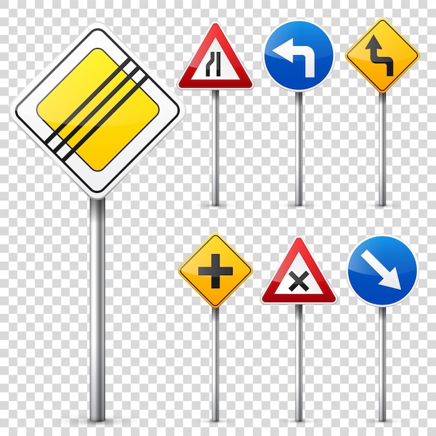 Vector road signs collection isolated on white background road traffic control lane usage stop and yield