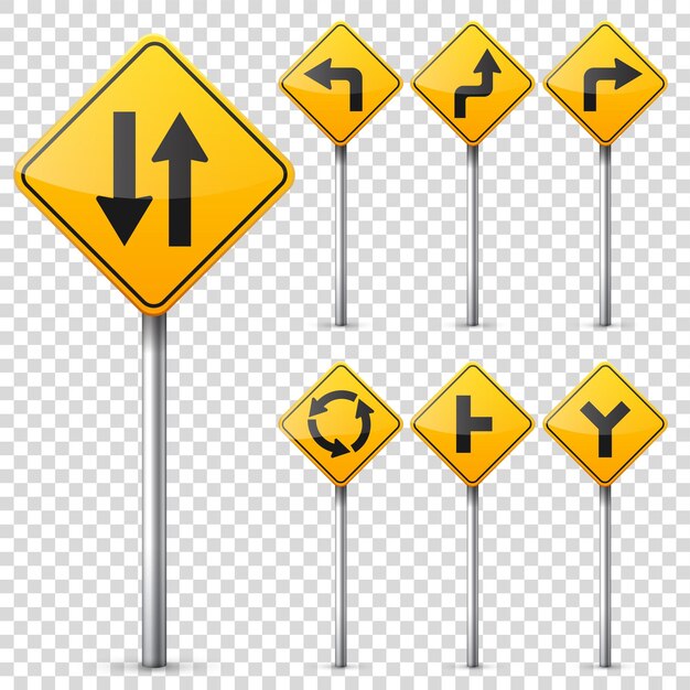 Road signs collection isolated on white background road traffic controllane usagestop and yield regulatory signs