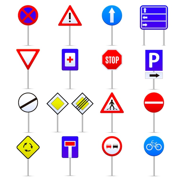 Road signs color icons set instruction and direction concept web style design. vector illustration