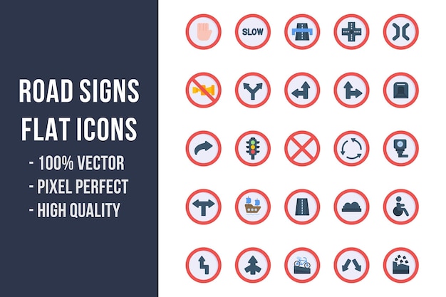 Road Signs Flat Multicolor Icons