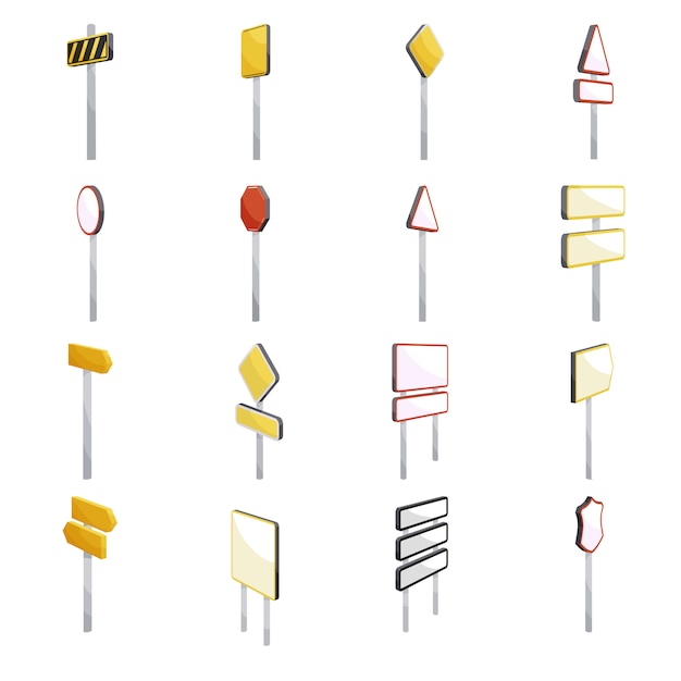 Road signs icons set. cartoon illustration of 16 road signs icons for web