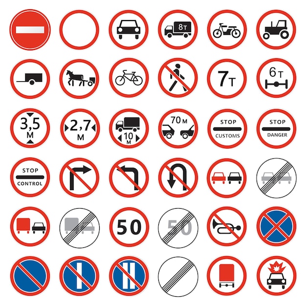 Vector road  signs set. prohibiting traffic signs collection.