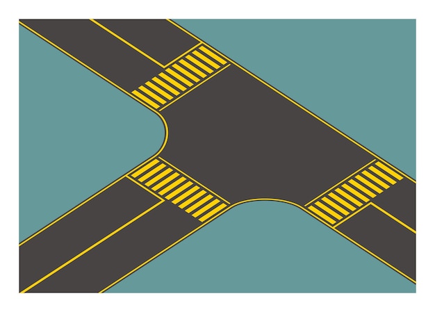 Vector road t junction in isometric view simple flat illustration