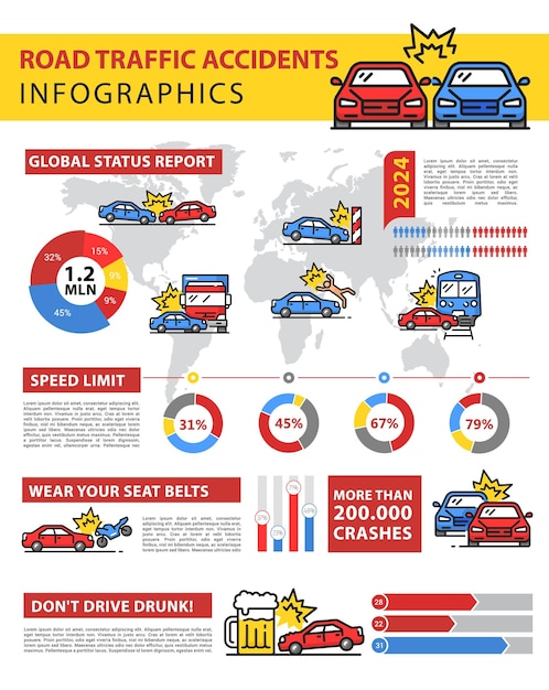 Road traffic accident infographics car crash info