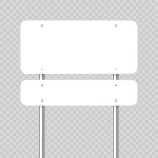 Vector road traffic sign highway signboard on a chrome metal pole blank white board with place for text