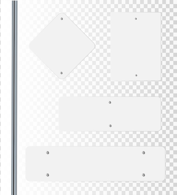 도로 교통 표지판 금속 기둥에 있는 고속도로 간판 텍스트 방향 표지판 및 웨이파인더 정보 기호 벡터 모형을 위한 장소가 있는 빈 화이트 보드