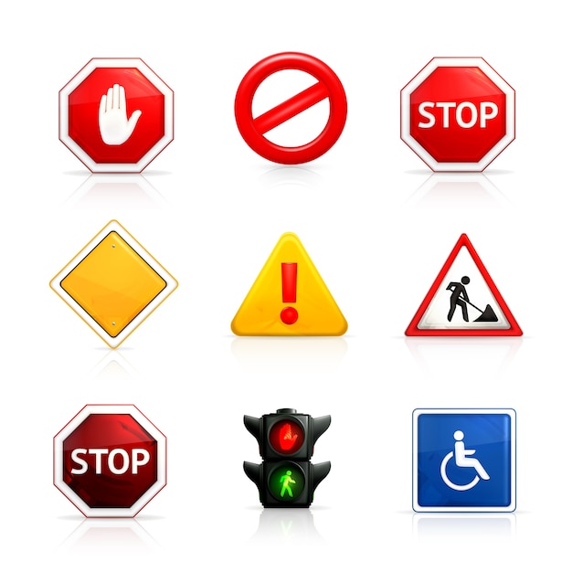 Road and traffic signs set