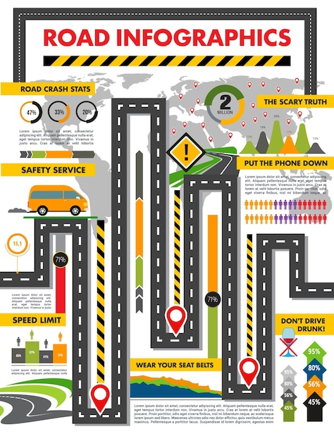 Road transport infographics vector info template