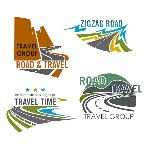 Vector road travel or highway construction vector icons