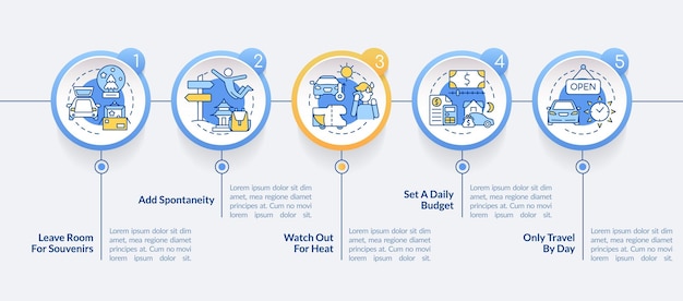 Consigli di viaggio su strada modello infografico rotondo