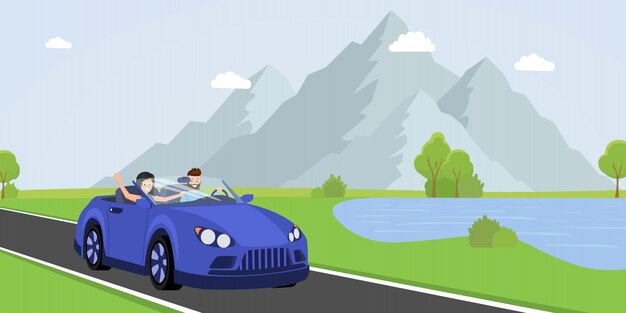 Road trip flat vector illustration