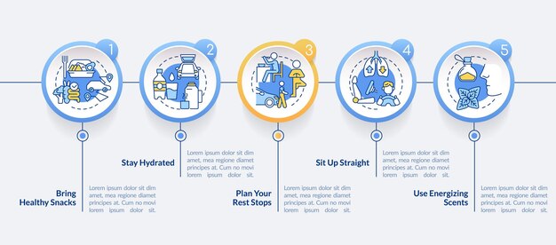 Road trip healthy habits circle infographic template