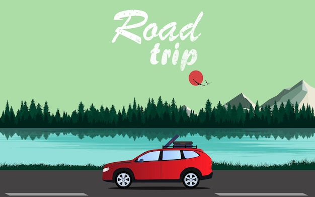 Road trip landscape illustration mountain travel trip adventure colorful vector background