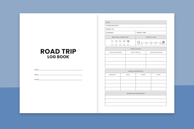 Vector road trip log book kdp interior