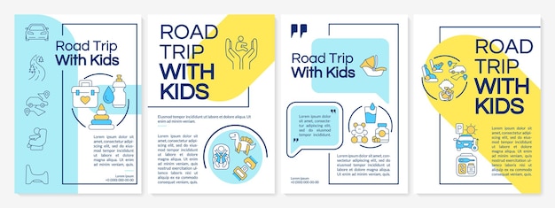 Road trip with kids blue and yellow brochure template