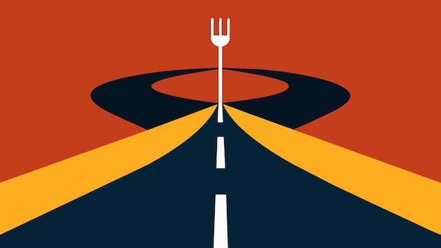 Vector a road with a fork in the middle symbolizing the need to make choices and take different paths in