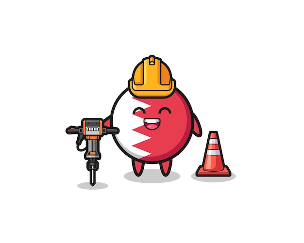 Road worker mascot of bahrain flag holding drill machine
