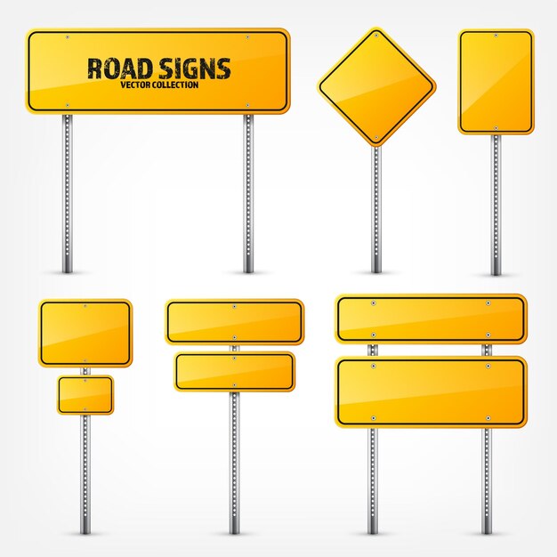 Vector road yellow traffic sign blank board with place for text mockup isolated information sign direction