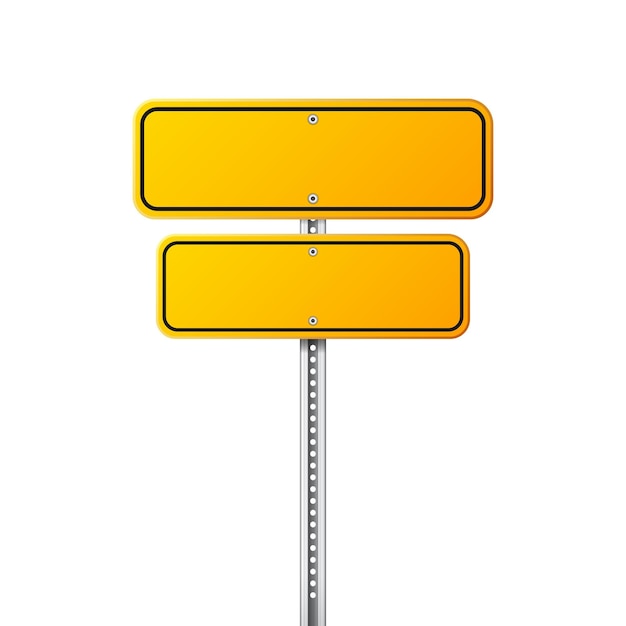 Road yellow traffic sign Blank board with place for textMockup Isolated information sign Direction Vector illustration