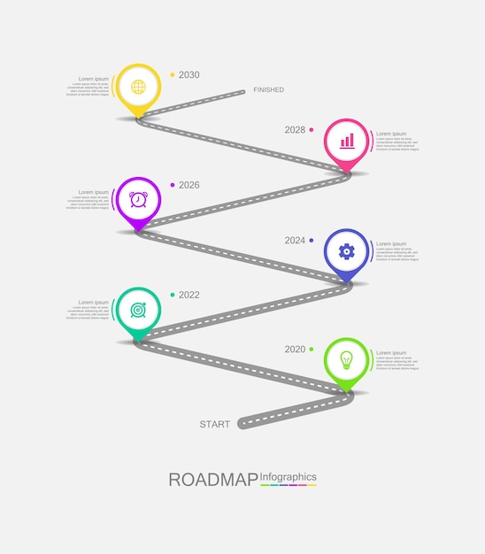 Vettore modello di sfondo astratto business infografica roadmap colorato con sei fasi