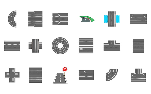 Set di elementi di strade. cartone animato set di strade vettoriali elementi