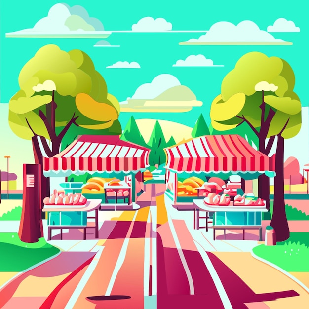 Vector roadside freshly cooked food stalls along the road vector illustration