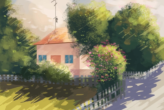 roadside house illustration template design