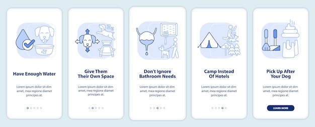 Roadtrip met huisdierenadvies lichtblauw onboarding mobiel app-scherm