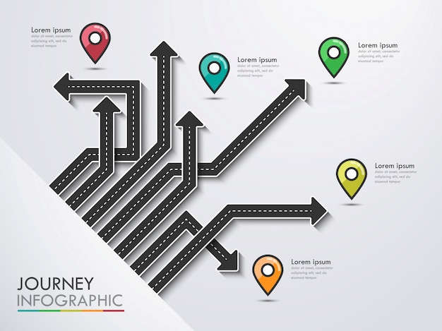 Roadtrip, reisroute en weg naar succes. bedrijf en reis infographic met pin-aanwijzer