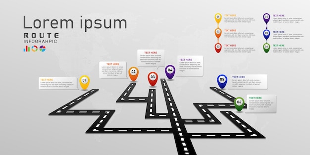 Vettore illustrazione vettoriale infografica del percorso stradale con il concetto di tabella di marcia dell'obiettivo di avanzamento del percorso di informazioni sull'argomento colorato