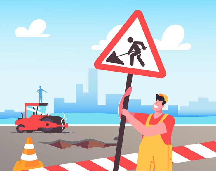 Vector roadwork and asphalt paving illustration