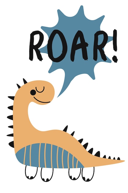 Roar dinosaur Vector funny lettering quote with dino icon scandinavian hand drawn illustration for greeting card t shirt print stickers posters design EPS