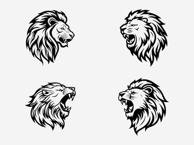 Roar howling leeuw met de hand getekend logo ontwerp illustratie set