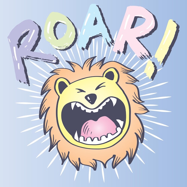 Roar lettering with cute head lion