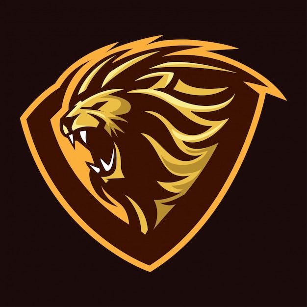 roar lion mascot illustration, shield, emblem and strong