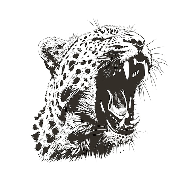 Roaring Jaguar Head 모노크롬 그룬지 터 일러스트레이션