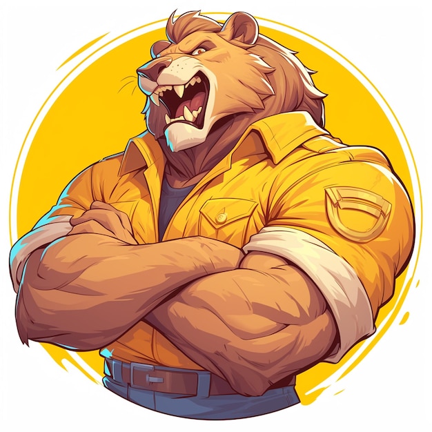 Vector a roaring lion farmer cartoon style