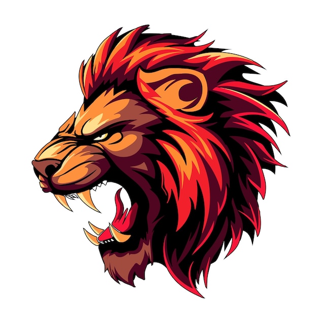 Roaring Lion Head Mascot for Esports Team Logo Isolated on White Background Vector Art