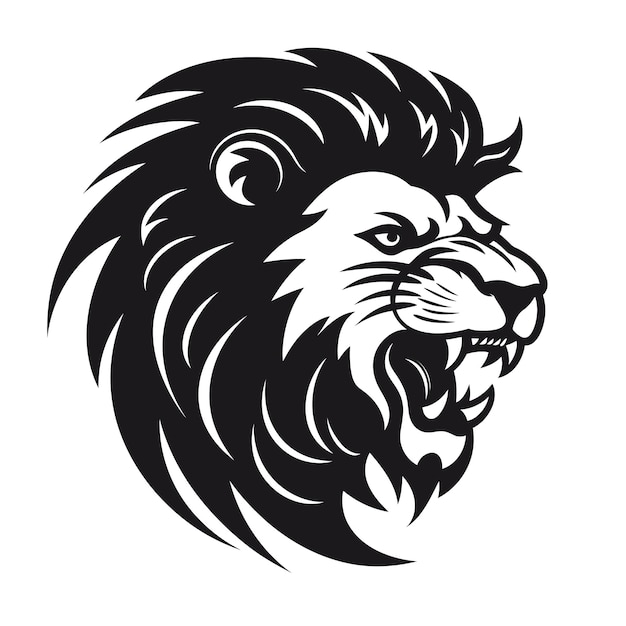 Roaring lion head vector isolated on white background Black and white illustration