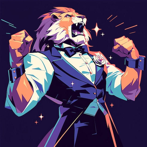 Vector a roaring lion magician cartoon style