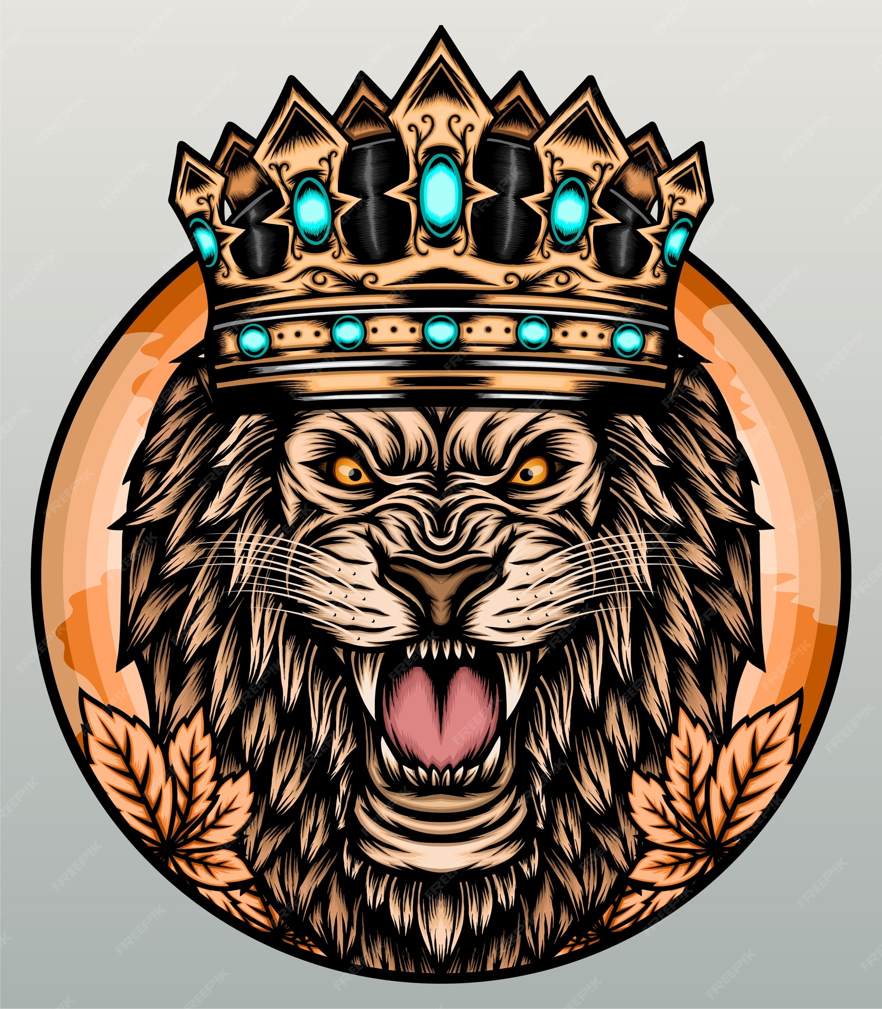 Premium Vector | Roaring lion with crown.