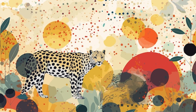 Ревущий стиль Fusion Leopards и абстрактные точки сталкиваются в экзотическом бесшовном узоре