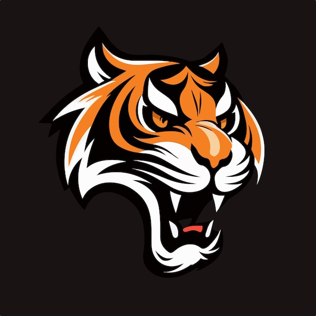 Roaring tiger on a dark background Flat tiger logo Tiger tattoo concept